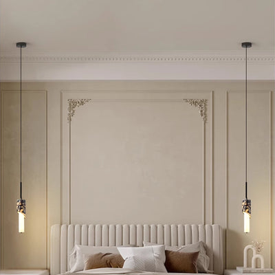 Modern Luxury Columnar Metal Marble Glass LED Pendant Light For Bedroom