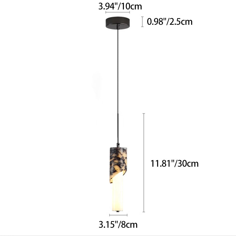Modern Luxury Columnar Metal Marble Glass LED Pendant Light For Bedroom