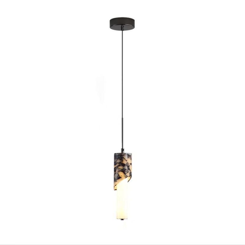 Modern Luxury Columnar Metal Marble Glass LED Pendant Light For Bedroom