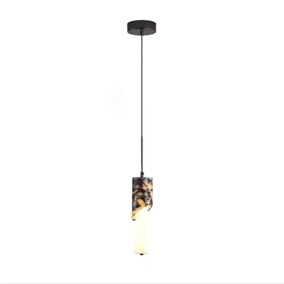 Modern Luxury Columnar Metal Marble Glass LED Pendant Light For Bedroom
