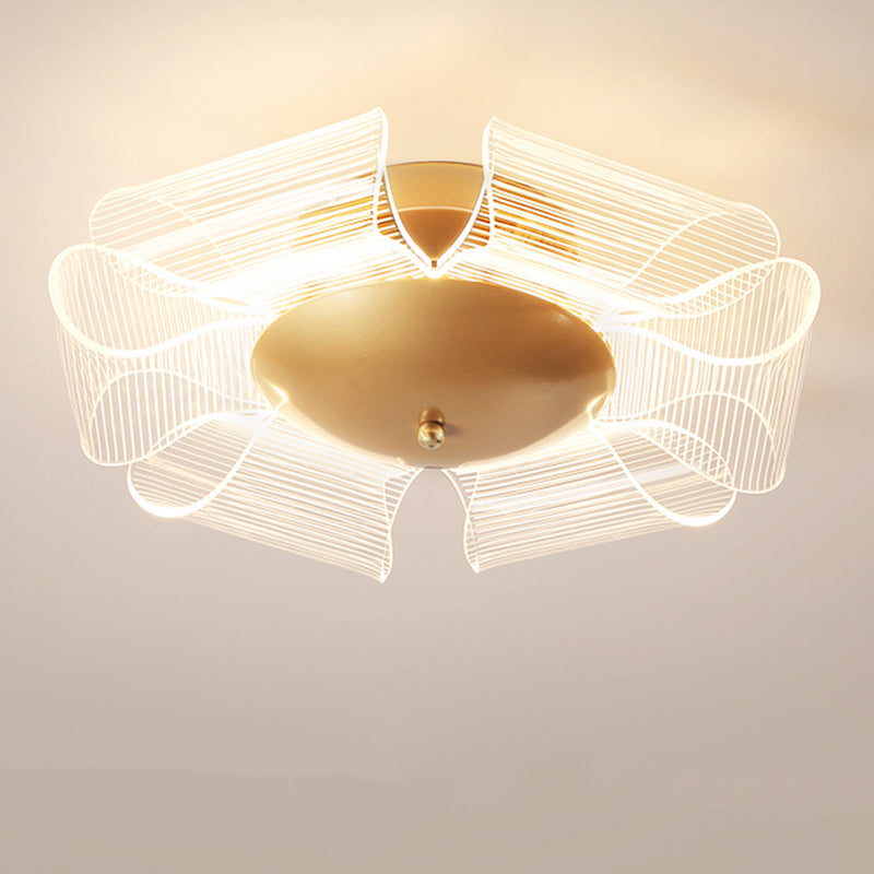 Contemporary Luxury Flower Acrylic Iron LED Semi-Flush Mount Ceiling Light For Living Room