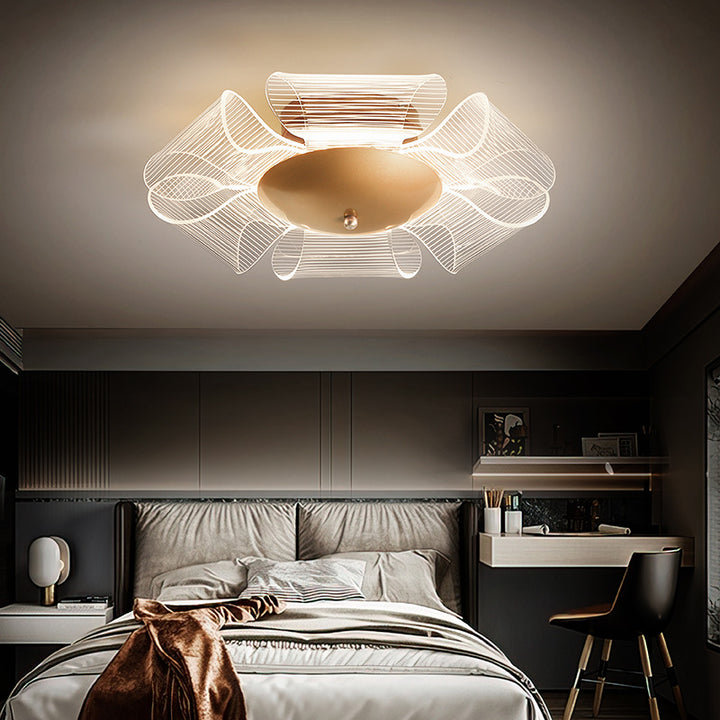 Contemporary Luxury Flower Acrylic Iron LED Semi-Flush Mount Ceiling Light For Living Room