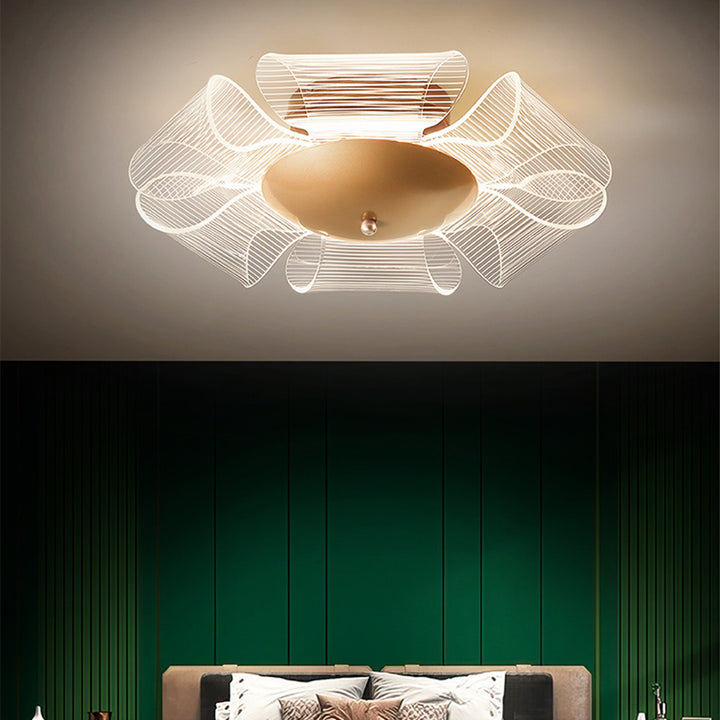 Contemporary Luxury Flower Acrylic Iron LED Semi-Flush Mount Ceiling Light For Living Room