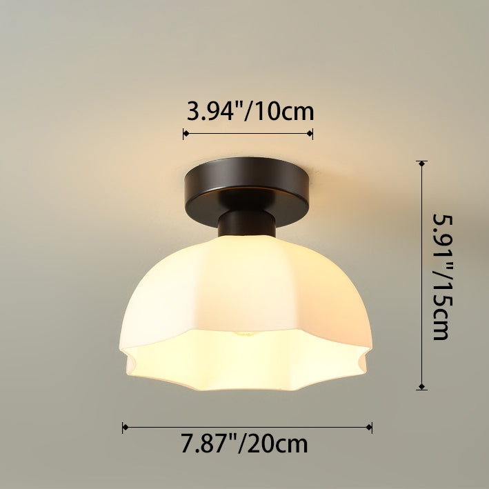 Contemporary Nordic Flower Iron Glass Ceramic 1-Light Semi-Flush Mount Ceiling Light For Entryway
