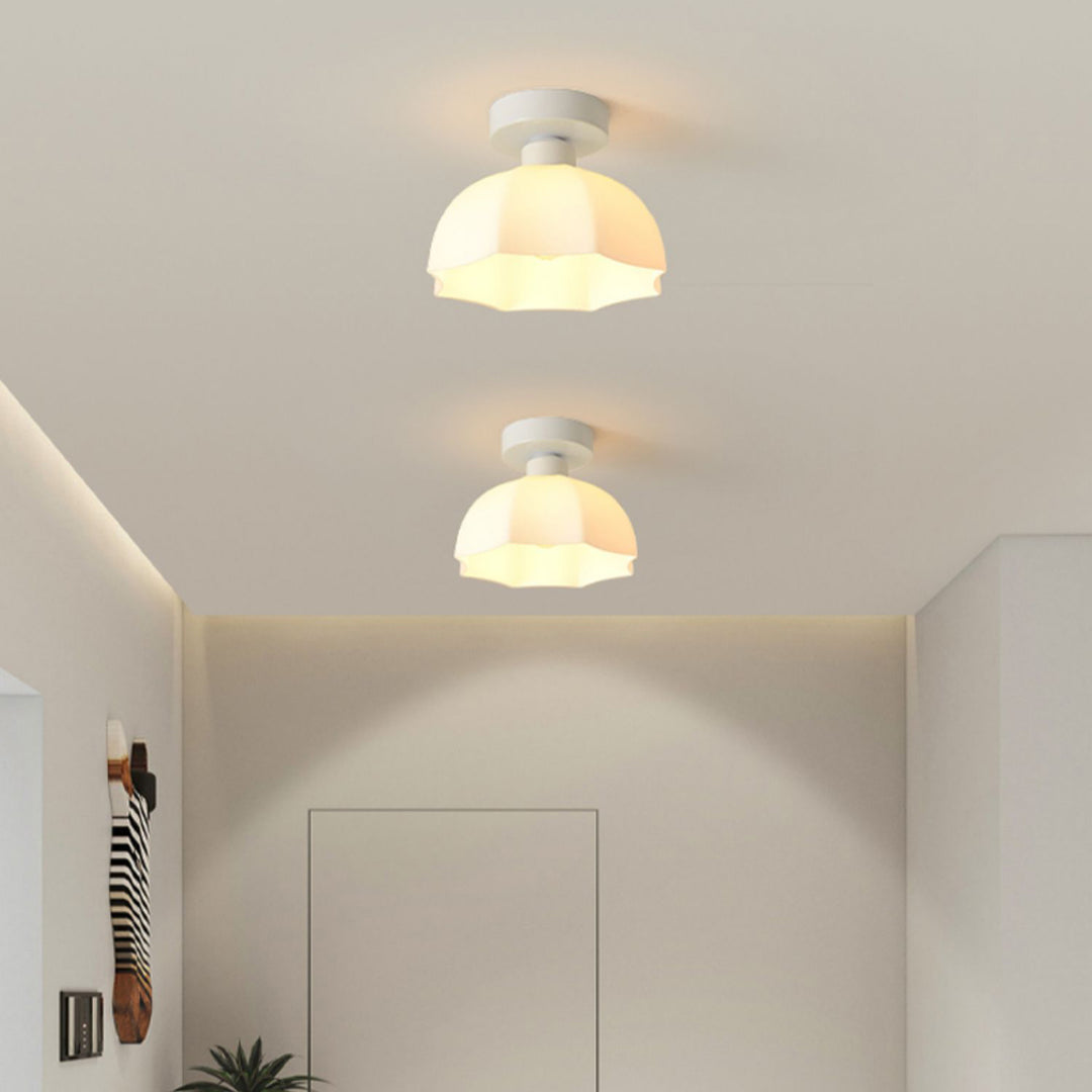 Contemporary Nordic Flower Iron Glass Ceramic 1-Light Semi-Flush Mount Ceiling Light For Entryway