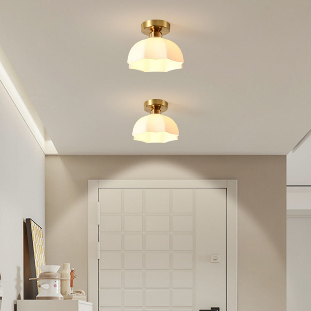 Contemporary Nordic Flower Iron Glass Ceramic 1-Light Semi-Flush Mount Ceiling Light For Entryway