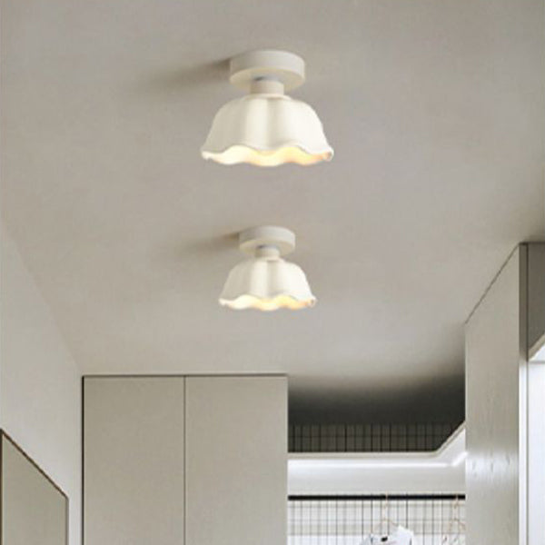 Contemporary Nordic Flower Iron Glass Ceramic 1-Light Semi-Flush Mount Ceiling Light For Entryway