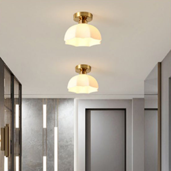 Contemporary Nordic Flower Iron Glass Ceramic 1-Light Semi-Flush Mount Ceiling Light For Entryway