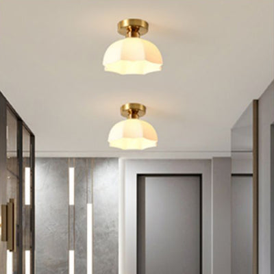 Plafonnier semi-encastré contemporain nordique en céramique de verre et fer à 1 lumière pour entrée 