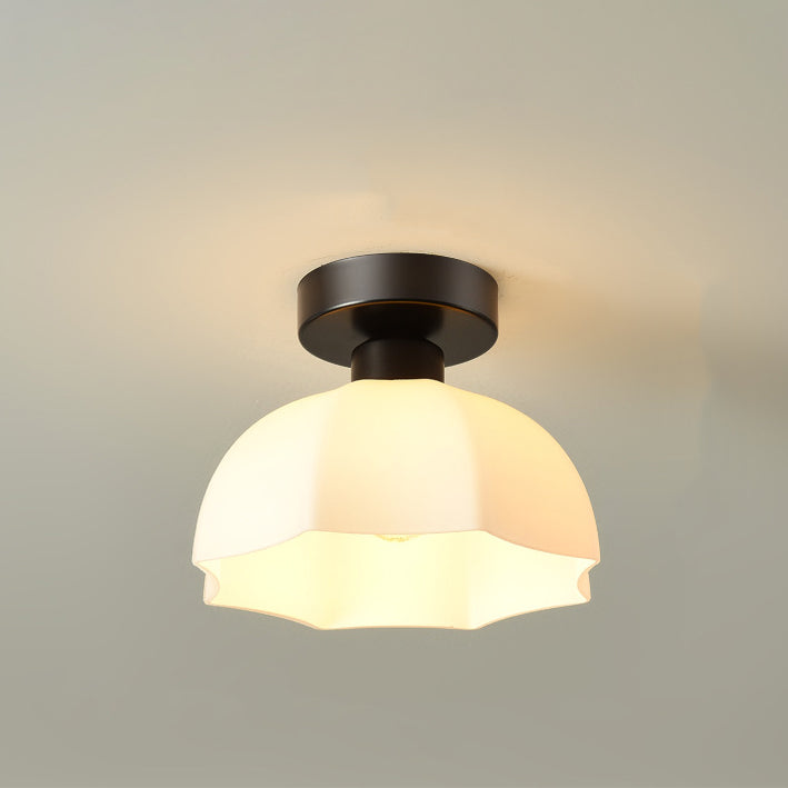 Contemporary Nordic Flower Iron Glass Ceramic 1-Light Semi-Flush Mount Ceiling Light For Entryway