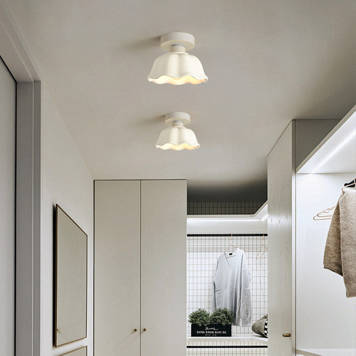 Contemporary Nordic Flower Iron Glass Ceramic 1-Light Semi-Flush Mount Ceiling Light For Entryway