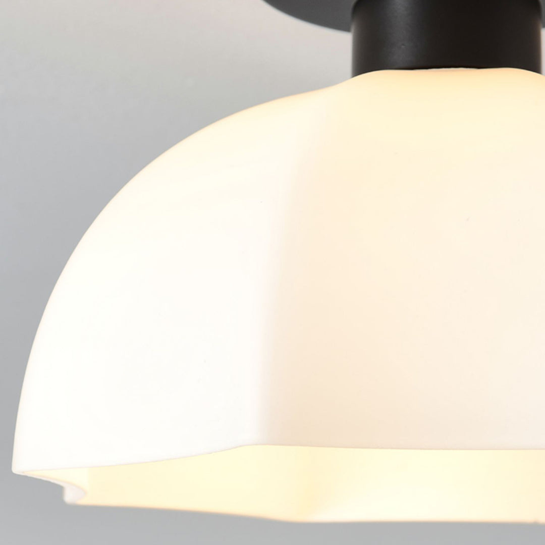 Contemporary Nordic Flower Iron Glass Ceramic 1-Light Semi-Flush Mount Ceiling Light For Entryway