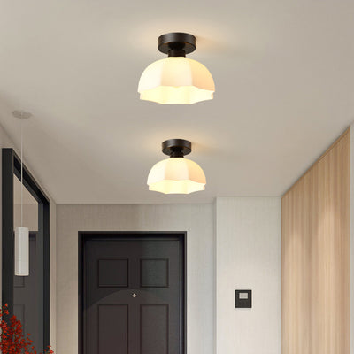 Plafonnier semi-encastré contemporain nordique en céramique de verre et fer à 1 lumière pour entrée 