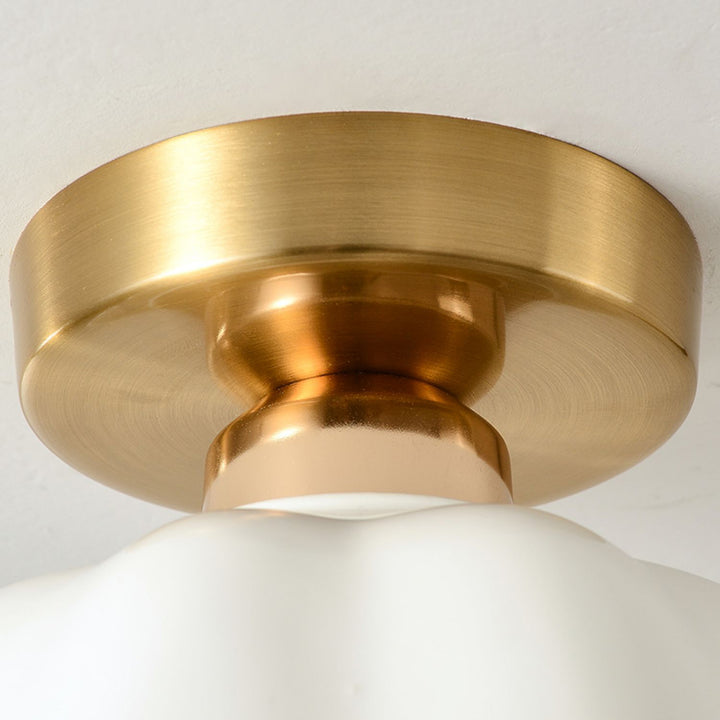 Contemporary Nordic Flower Iron Glass Ceramic 1-Light Semi-Flush Mount Ceiling Light For Entryway