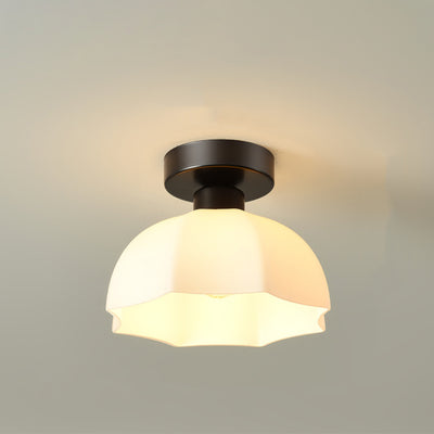 Plafonnier semi-encastré contemporain nordique en céramique de verre et fer à 1 lumière pour entrée 