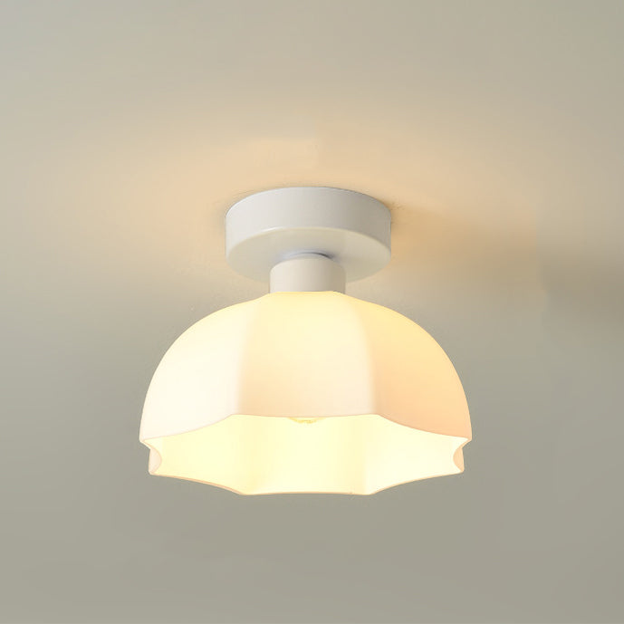 Contemporary Nordic Flower Iron Glass Ceramic 1-Light Semi-Flush Mount Ceiling Light For Entryway