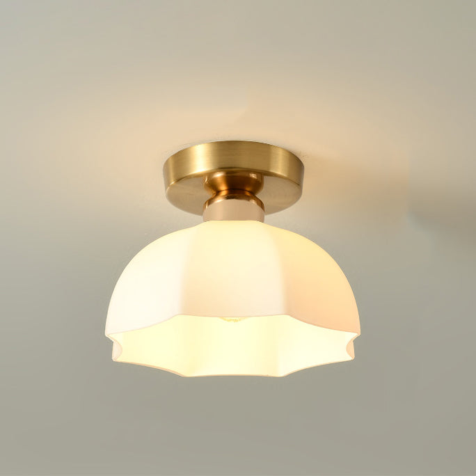 Contemporary Nordic Flower Iron Glass Ceramic 1-Light Semi-Flush Mount Ceiling Light For Entryway