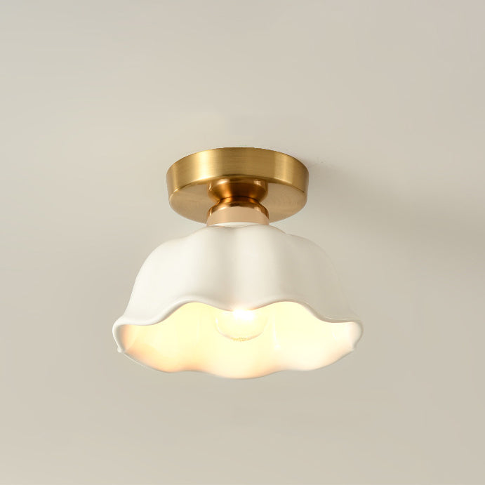 Contemporary Nordic Flower Iron Glass Ceramic 1-Light Semi-Flush Mount Ceiling Light For Entryway