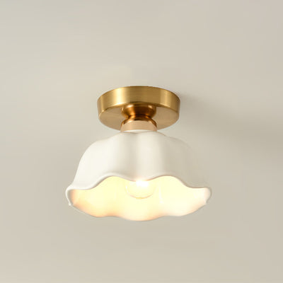 Plafonnier semi-encastré contemporain nordique en céramique de verre et fer à 1 lumière pour entrée 