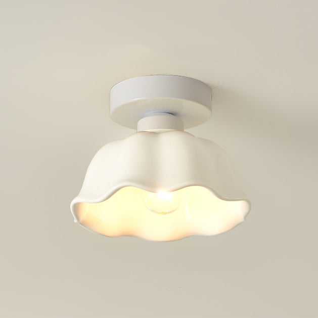 Contemporary Nordic Flower Iron Glass Ceramic 1-Light Semi-Flush Mount Ceiling Light For Entryway