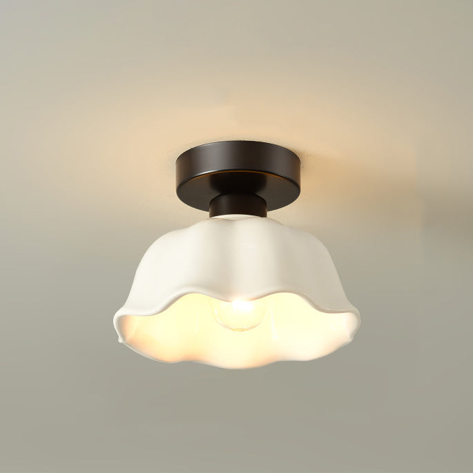 Contemporary Nordic Flower Iron Glass Ceramic 1-Light Semi-Flush Mount Ceiling Light For Entryway