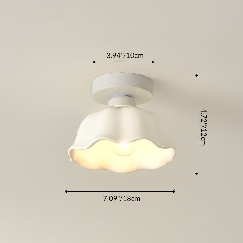 Contemporary Nordic Flower Iron Glass Ceramic 1-Light Semi-Flush Mount Ceiling Light For Entryway