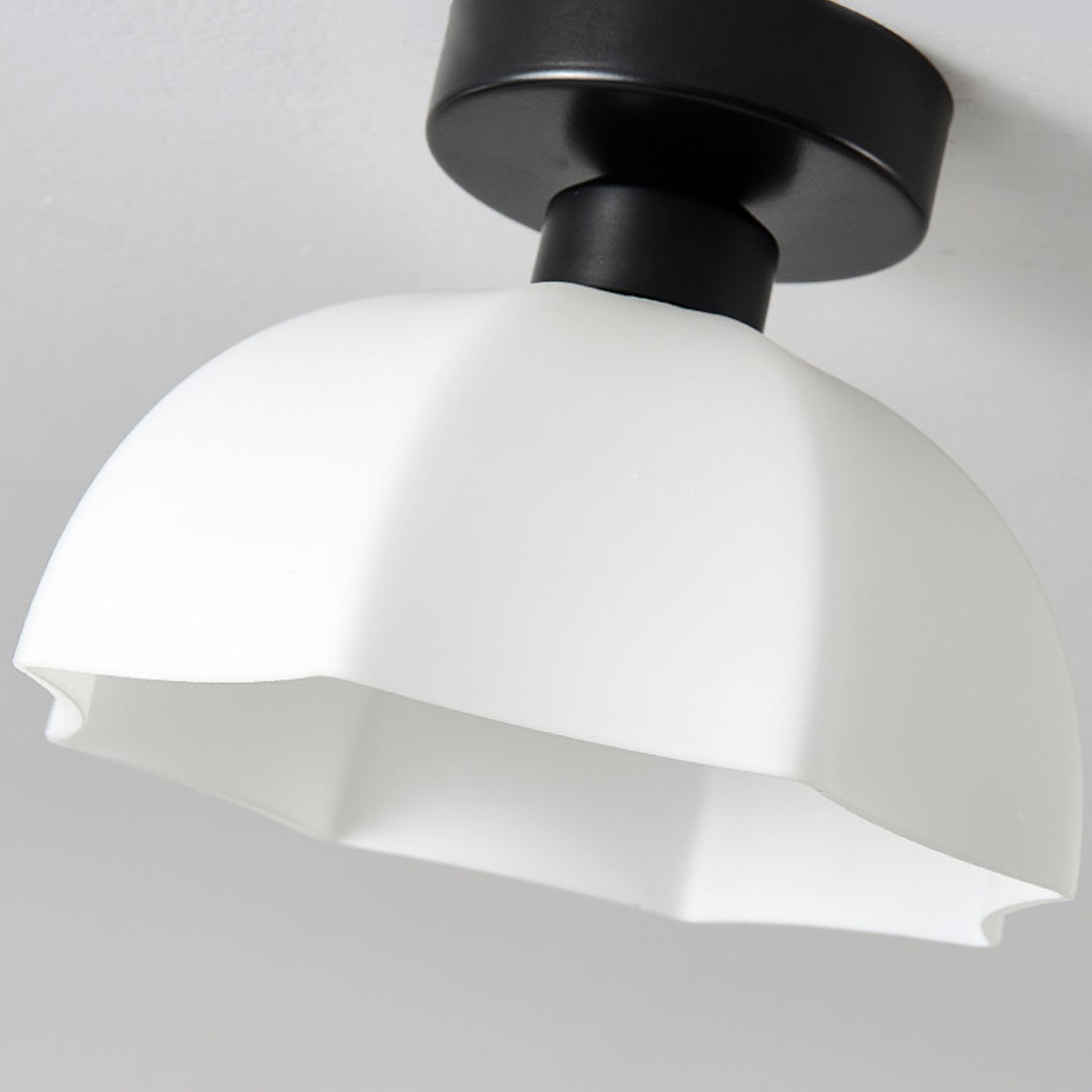 Contemporary Nordic Flower Iron Glass Ceramic 1-Light Semi-Flush Mount Ceiling Light For Entryway