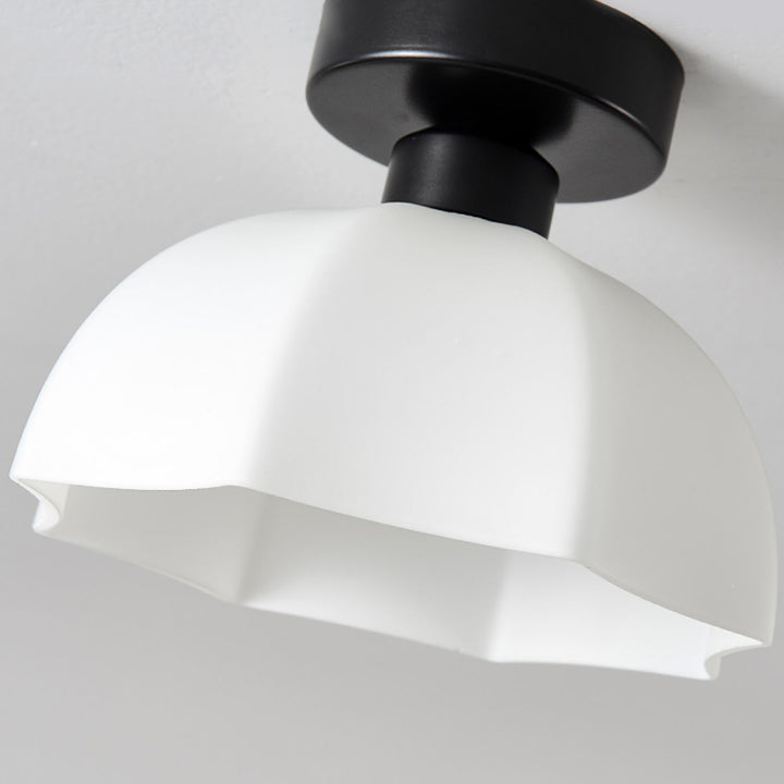 Contemporary Nordic Flower Iron Glass Ceramic 1-Light Semi-Flush Mount Ceiling Light For Entryway