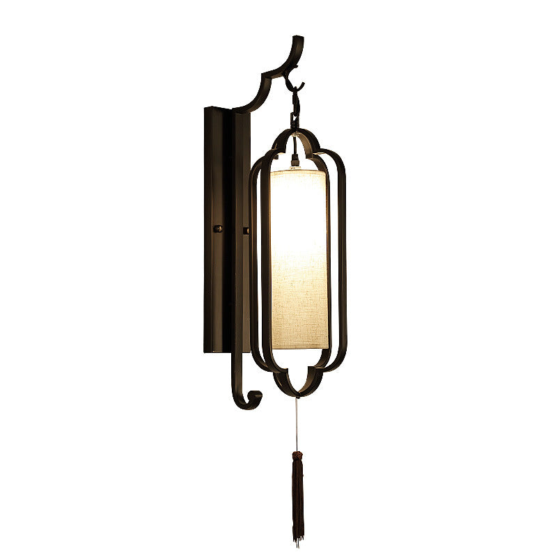 Traditional Chinese Strip Iron Fabric 1-Light Wall Sconce Lamp For Bedroom