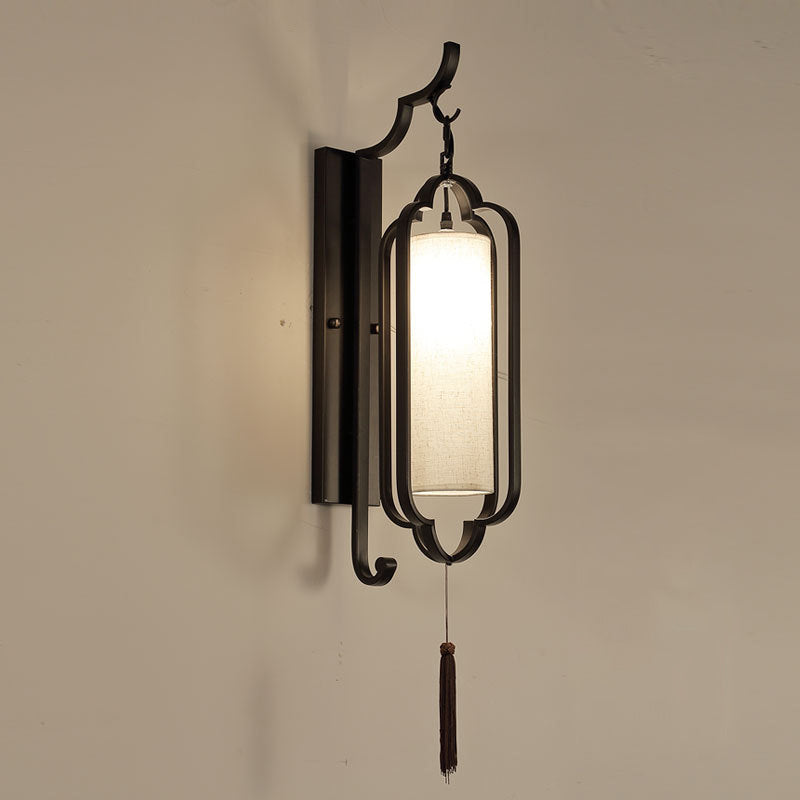 Traditional Chinese Strip Iron Fabric 1-Light Wall Sconce Lamp For Bedroom