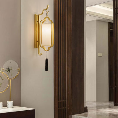 Traditional Chinese Strip Iron Fabric 1-Light Wall Sconce Lamp For Bedroom