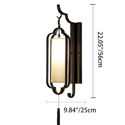 Traditional Chinese Strip Iron Fabric 1-Light Wall Sconce Lamp For Bedroom