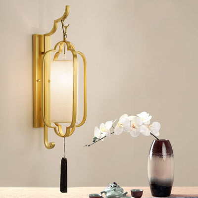 Traditional Chinese Strip Iron Fabric 1-Light Wall Sconce Lamp For Bedroom