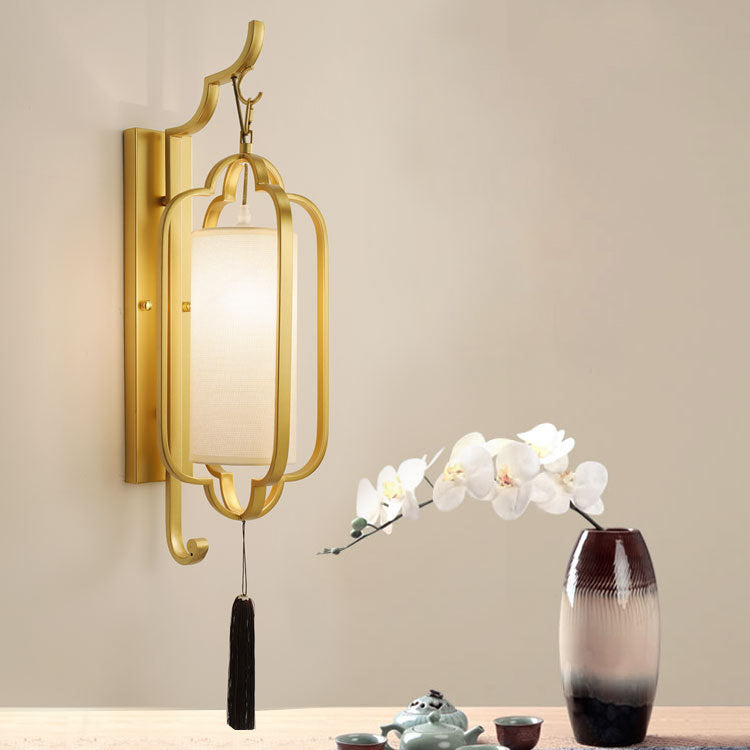 Traditional Chinese Strip Iron Fabric 1-Light Wall Sconce Lamp For Bedroom
