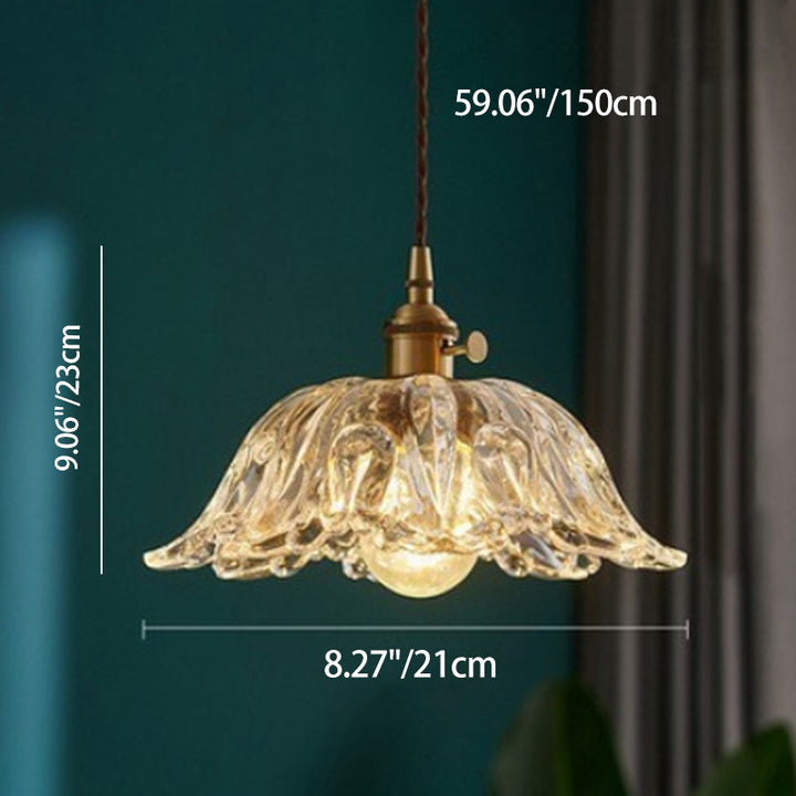 Contemporary Scandinavian Flower Copper Glass 1-Light Pendant Light For Living Room