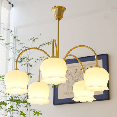 Traditional Rustic Tulip Floral Copper Resin 3/5/6/8-Light Chandelier For Living Room