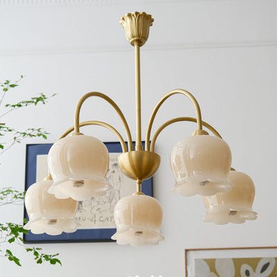 Traditional Rustic Tulip Floral Copper Resin 3/5/6/8-Light Chandelier For Living Room