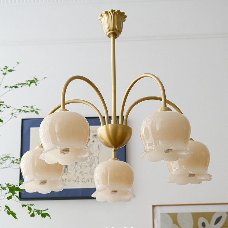 Traditional Rustic Tulip Floral Copper Resin 3/5/6/8-Light Chandelier For Living Room