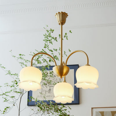 Traditional Rustic Tulip Floral Copper Resin 3/5/6/8-Light Chandelier For Living Room