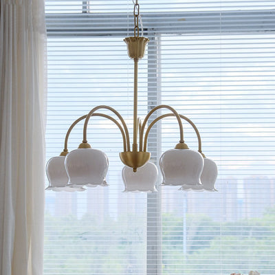 Traditional Rustic Tulip Floral Copper Resin 3/5/6/8-Light Chandelier For Living Room