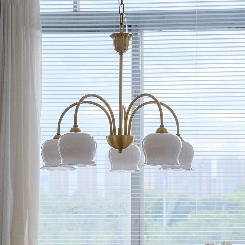 Traditional Rustic Tulip Floral Copper Resin 3/5/6/8-Light Chandelier For Living Room