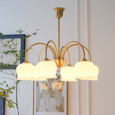 Traditional Rustic Tulip Floral Copper Resin 3/5/6/8-Light Chandelier For Living Room