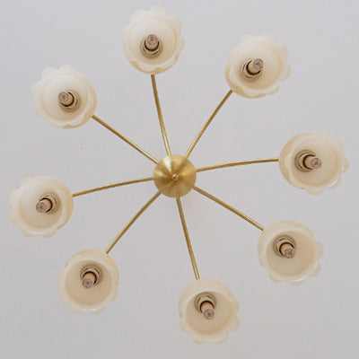 Traditional Rustic Tulip Floral Copper Resin 3/5/6/8-Light Chandelier For Living Room