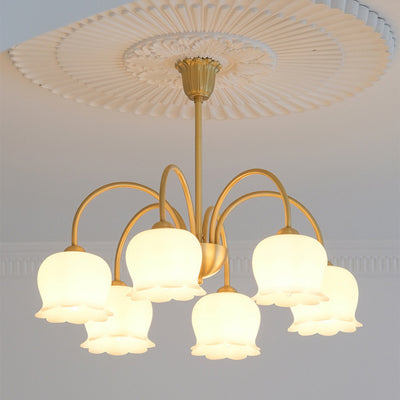 Traditional Rustic Tulip Floral Copper Resin 3/5/6/8-Light Chandelier For Living Room