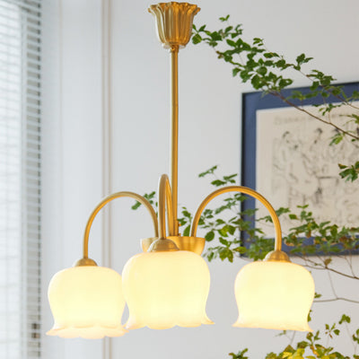 Traditional Rustic Tulip Floral Copper Resin 3/5/6/8-Light Chandelier For Living Room