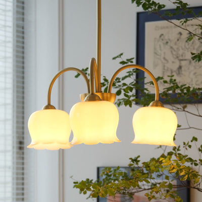 Traditional Rustic Tulip Floral Copper Resin 3/5/6/8-Light Chandelier For Living Room