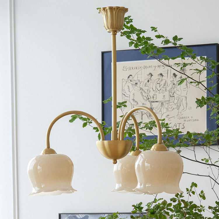 Traditional Rustic Tulip Floral Copper Resin 3/5/6/8-Light Chandelier For Living Room