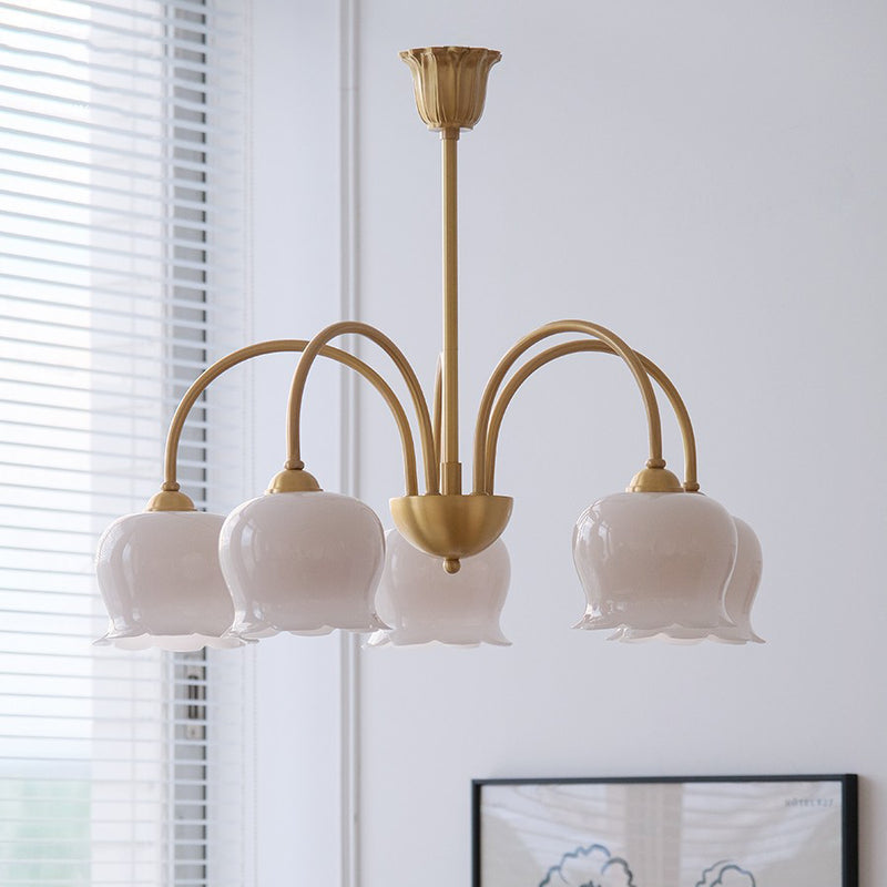 Traditional Rustic Tulip Floral Copper Resin 3/5/6/8-Light Chandelier For Living Room