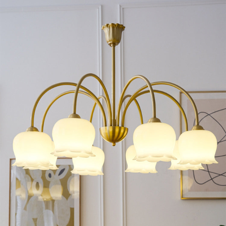 Traditional Rustic Tulip Floral Copper Resin 3/5/6/8-Light Chandelier For Living Room