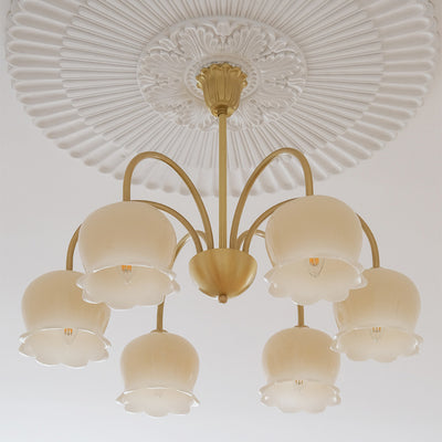 Traditional Rustic Tulip Floral Copper Resin 3/5/6/8-Light Chandelier For Living Room